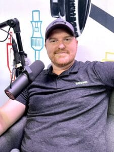 Shure's Jason Waufle recording an episode of the Sound Connections podcast