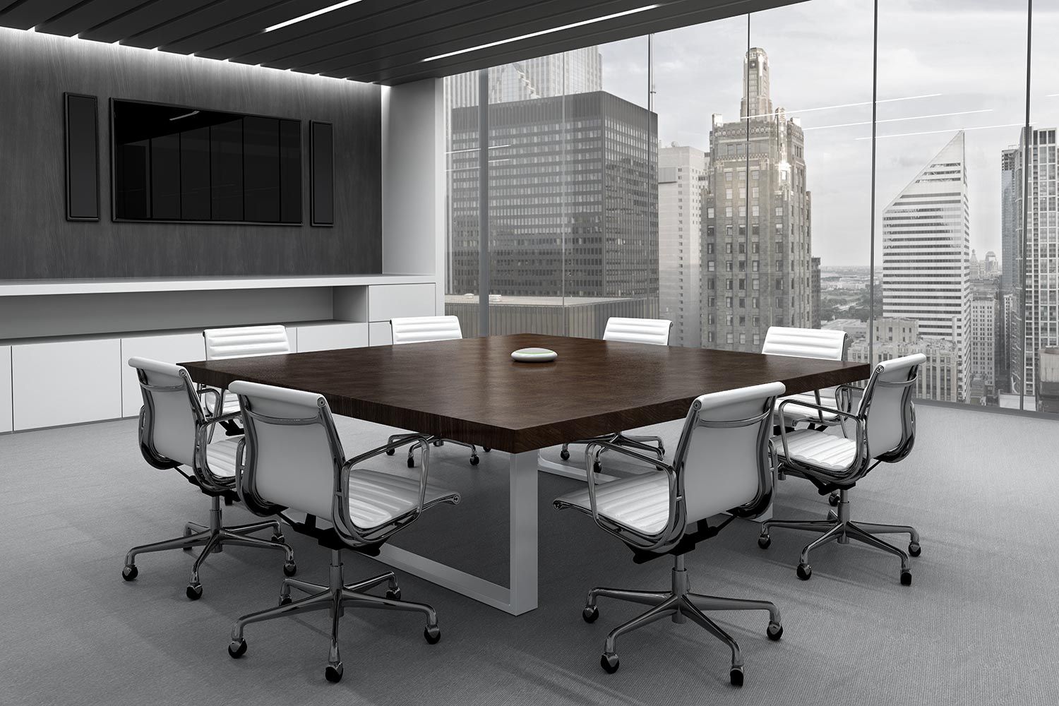 Dark conference room in grey tones